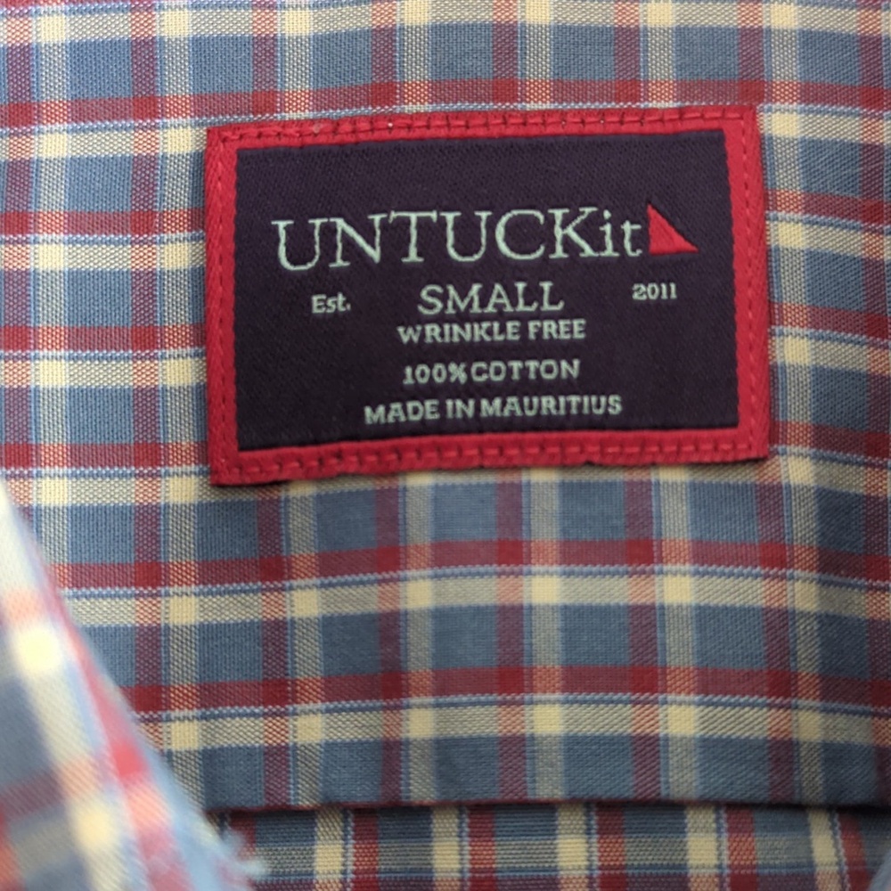 Untuckit Blue Red Check  Wrinkle-Free Long Sleeve Fabiano Shirt Small - Picture 3 of 14